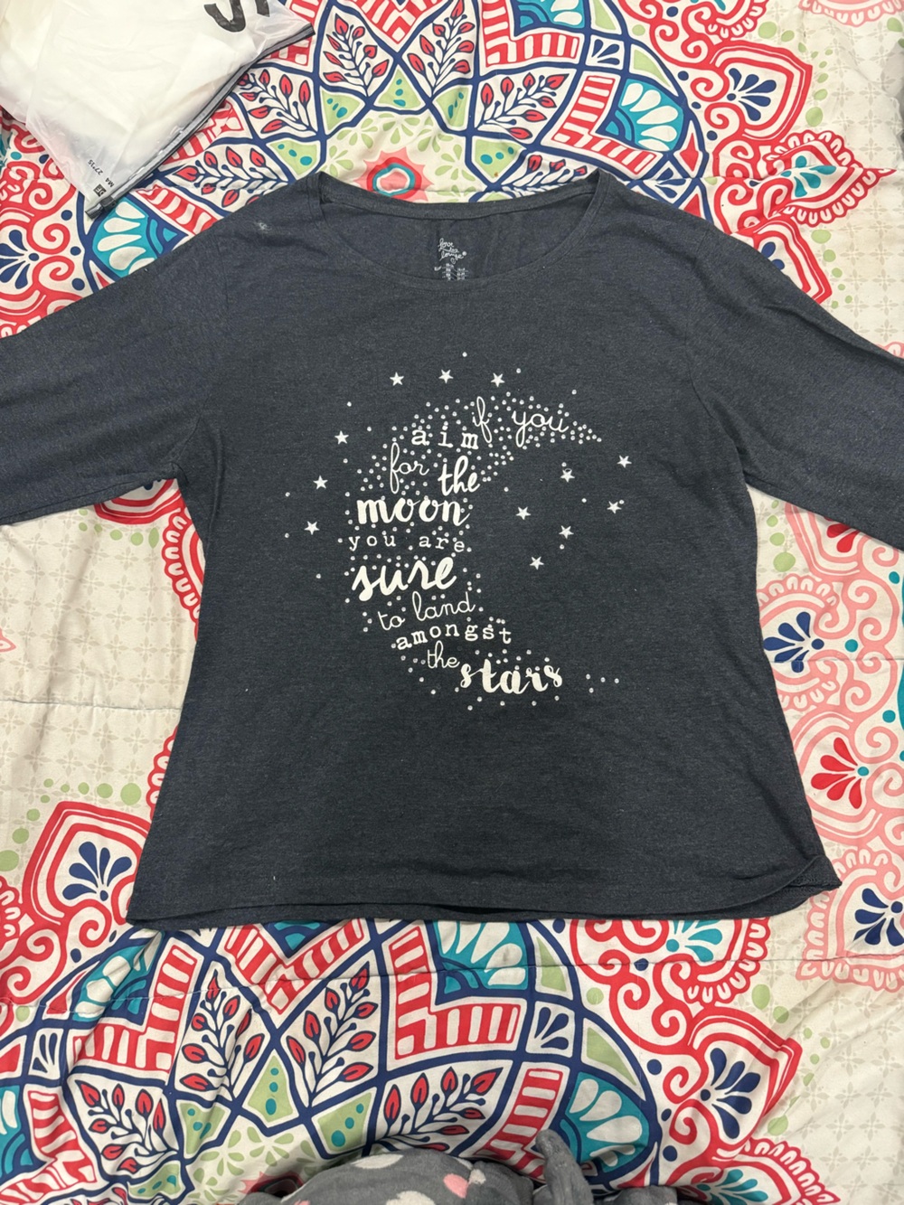 Girls' Dark Gray Long Sleeve Moon & Stars Graphic Tee